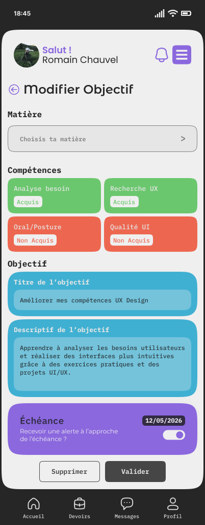 Modifier objectif
